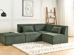 Flash Sale Beliani 3-Istuttava Kulmasohva Ja Rahi Vakosametti Vasenk. Tummanvihrea Lemvig