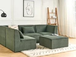 Sohvat<Beliani 4-Istuttava Kulmasohva Ja Rahi Vakosametti Oikeak. Tummanvihrea Lemvig