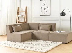 New Beliani 3-Istuttava Kulmasohva Ja Rahi Vakosametti Oikeak. Ruskeanharmaa Lemvig