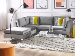 Clearance Beliani 4-Istuttava Kulmasohva Ja Rahi Sametti Oikeak. Harmaa Evja