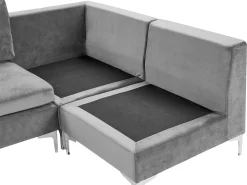 Sohvat<Beliani 5-Istuttava Kulmasohva Ja Rahi Sametti Vasenk. Harmaa Evja