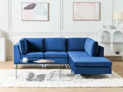 Discount Beliani 4-Istuttava Kulmasohva Ja Rahi Sametti Vasenk. Laivastonsininen Evja