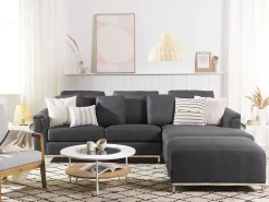 Sohvat<Beliani 5-Istuttava Kulmasohva Ja Rahi Kangas Vasenk. Tummanharmaa Oslo