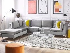 Shop Beliani 5-Istuttava Kulmasohva Ja Rahi Sametti Oikeak. Harmaa Evja