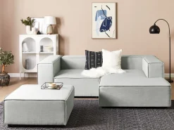 Best Sale Beliani 2-Istuttava Kulmasohva Ja Rahi Pellava Vasenk. Vaaleanharmaa Aprica