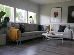 Sohvat<Beliani 6-Istuttava Kulmasohva Kangas Vasenk. Vaaleanharmaa Stockholm