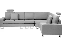 Sohvat<Beliani 6-Istuttava Kulmasohva Kangas Vasenk. Vaaleanharmaa Stockholm