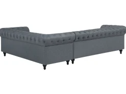 Sohvat<Beliani 6-Istuttava Kulmasohva Kangas Vasenk. Vaaleanharmaa Chesterfield