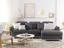 Sohvat<Beliani 4-Istuttava Kulmasohva Kangas Vasenk. Tummanharmaa Oslo