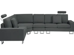 Sohvat<Beliani 6-Istuttava Kulmasohva Kangas Oikeak. Tummanharmaa Stockholm