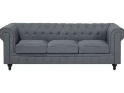 Flash Sale Beliani 6-Istuttava Kulmasohva Kangas Oikeak. Vaaleanharmaa Chesterfield