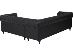 Store Beliani 6-Istuttava Kulmasohva Keinonahka Oikeak. Musta Chesterfield