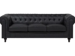 Store Beliani 6-Istuttava Kulmasohva Keinonahka Oikeak. Musta Chesterfield