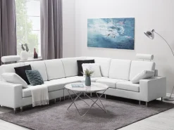 Hot Beliani 6-Istuttava Kulmasohva Nahka Vasenk. Valkoinen Stockholm