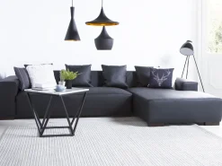 Sohvat<Beliani 3-Istuttava Kulmasohva Nahka Vasenk. Musta Lungo