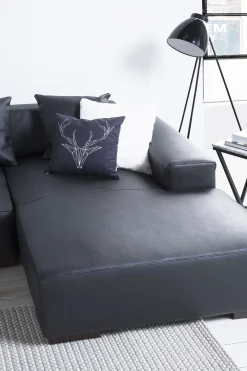 Sohvat<Beliani 3-Istuttava Kulmasohva Nahka Vasenk. Musta Lungo