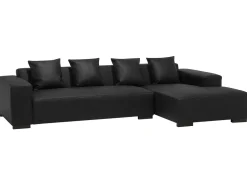 Sohvat<Beliani 3-Istuttava Kulmasohva Nahka Vasenk. Musta Lungo