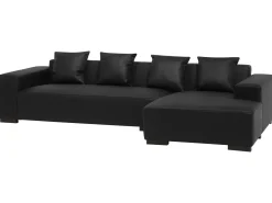 Sohvat<Beliani 3-Istuttava Kulmasohva Nahka Vasenk. Musta Lungo