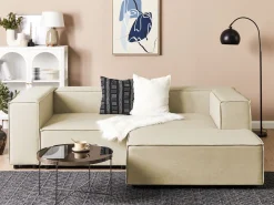 Sohvat<Beliani 2-Istuttava Kulmasohva Pellava Vasenk. Beige Aprica