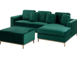 Sohvat<Beliani 4-Istuttava Kulmasohva Rahilla Sametti Vasenk. Tummanvihrea Oslo