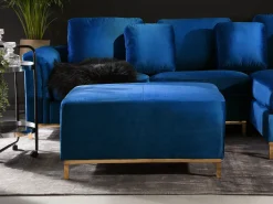 Shop Beliani 4-Istuttava Kulmasohva Rahilla Sametti Vasenk. Tummansininen Oslo