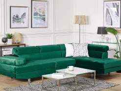 Cheap Beliani 5-Istuttava Kulmasohva Sametti Vasenk. Vihrea Norrea