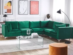 Sohvat<Beliani 6-Istuttava Kulmasohva Sametti Vasenk. Vihrea Evja