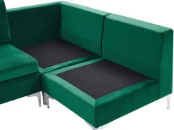 Sohvat<Beliani 6-Istuttava Kulmasohva Sametti Vasenk. Vihrea Evja