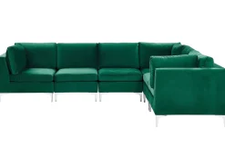 Sohvat<Beliani 6-Istuttava Kulmasohva Sametti Vasenk. Vihrea Evja