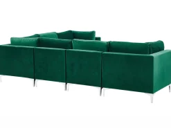 Sohvat<Beliani 6-Istuttava Kulmasohva Sametti Vasenk. Vihrea Evja