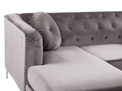 Sale Beliani 3-Istuttava Kulmasohva Sametti Oikeak. Harmaa Flen