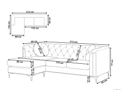 Sale Beliani 3-Istuttava Kulmasohva Sametti Oikeak. Harmaa Flen