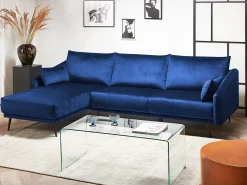 Fashion Beliani 3-Istuttava Kulmasohva Sametti Oikeak. Laivastonsininen Varde