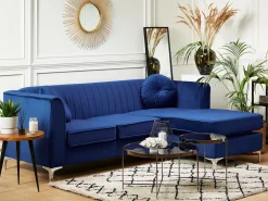 Sohvat<Beliani 3-Istuttava Kulmasohva Sametti Vasenk. Laivastonsininen Timra