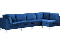 Store Beliani 5-Istuttava Kulmasohva Sametti Vasenk. Laivastonsininen Evja