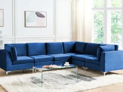 Sale Beliani 6-Istuttava Kulmasohva Sametti Vasenk. Laivastonsininen Evja