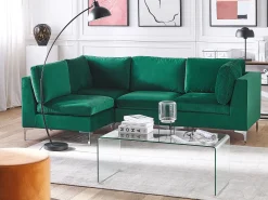 Sohvat<Beliani 4-Istuttava Kulmasohva Sametti Oikeak. Vihrea Evja