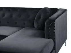 Sohvat<Beliani 3-Istuttava Kulmasohva Sametti Vasenk. Musta Flen
