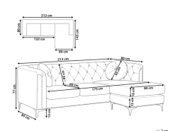 Sohvat<Beliani 3-Istuttava Kulmasohva Sametti Vasenk. Musta Flen