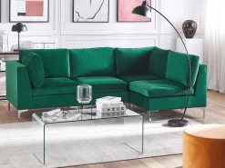 Online Beliani 4-Istuttava Kulmasohva Sametti Vasenk. Vihrea Evja