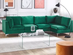 Store Beliani 5-Istuttava Kulmasohva Sametti Vasenk. Vihrea Evja