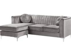 Fashion Beliani 3-Istuttava Kulmasohva Sametti Oikeak. Harmaa Timra