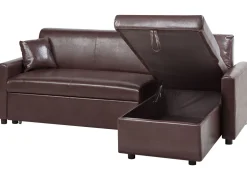 Shop Beliani 3-Istuttava Kulmavuodesohva Säilytystilalla Keinonahka Vasenk. Ruskea Ogna