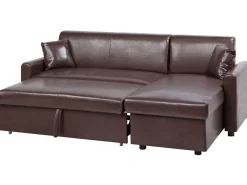 Shop Beliani 3-Istuttava Kulmavuodesohva Säilytystilalla Keinonahka Vasenk. Ruskea Ogna