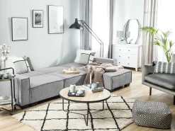 Fashion Beliani 3-Istuttava Kulmavuodesohva Kangas Vasenk. Vaaleanharmaa Romedal