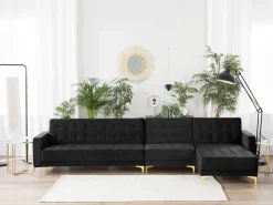 Sohvat<Beliani 5-Istuttava Kulmavuodesohva Sametti Vasenk. Musta Aberdeen