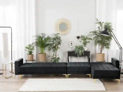 Sohvat<Beliani 5-Istuttava Kulmavuodesohva Sametti Vasenk. Musta Aberdeen