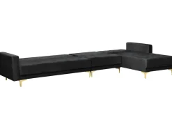 Sohvat<Beliani 5-Istuttava Kulmavuodesohva Sametti Vasenk. Musta Aberdeen