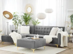 Outlet Beliani 4-Istuttava Kulmavuodesohva Ja Rahi Sametti Oikeak. Harmaa Aberdeen