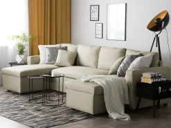 Sohvat<Beliani 5-Istuttava Kulmavuodesohva Säilytystilalla Kangas Beige Sommen